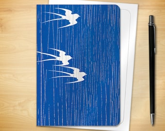 Japanese Greeting Card - Swallows in The Rain