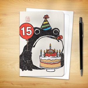 15th Birthday Greeting Card - Age 15 Ezen Frog (for him for her)