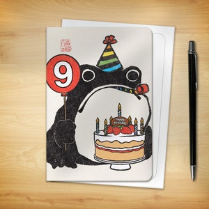 9th Birthday Greeting Card - Age 9 Ezen Frog (for him for her)