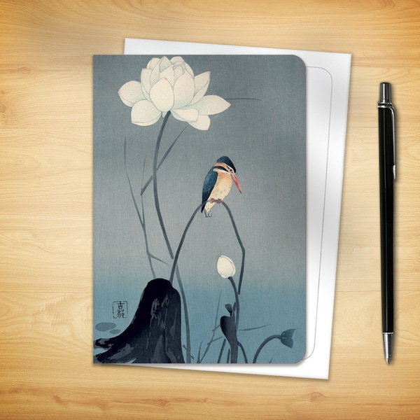 Japanese Greeting Card - Kingfisher and Lotus