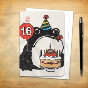 16th Birthday Greeting Card - Age 16 Ezen Frog (for him for her)