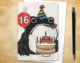 16th Birthday Greeting Card - Age 16 Ezen Frog (for him for her)