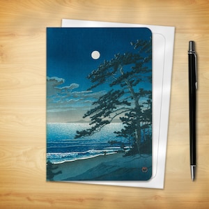 Japanese Greeting Card - Moon at Ninomiya Beach