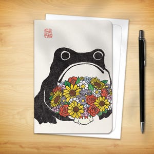 Japanese Greeting Card - Bouquet of Flowers Ezen Frog