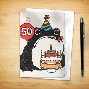50th Birthday Greeting Card - Age 50 Ezen Frog (for him for her)