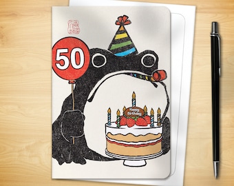 50th Birthday Greeting Card - Age 50 Ezen Frog (for him for her)