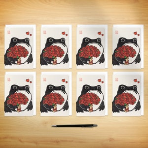 Japanese Greeting Card Romantic Ezen Frog Card x 8
