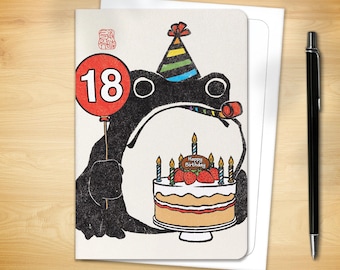 18th Birthday Greeting Card - Age 18 Ezen Frog (for him for her)