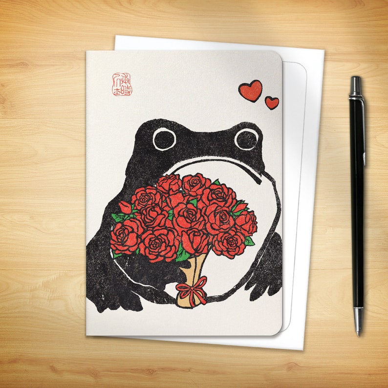 Japanese Greeting Card Romantic Ezen Frog Card x 1