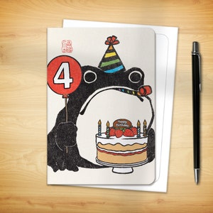 4th Birthday Greeting Card - Age 4 Ezen Frog (for him for her)