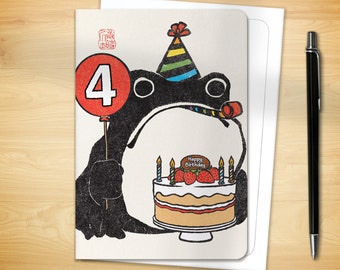 4th Birthday Greeting Card - Age 4 Ezen Frog (for him for her)