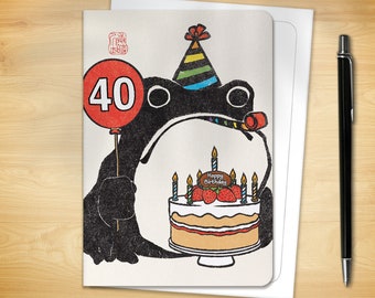 40th Birthday Greeting Card - Age 40 Ezen Frog (for him for her)