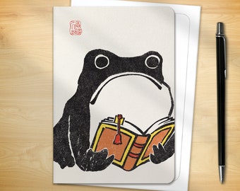 Japanese Greeting Card - Book Reading Ezen Frog