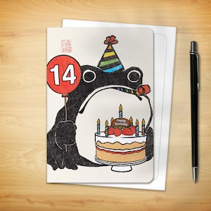 14th Birthday Greeting Card - Age 14 Ezen Frog (for him for her)