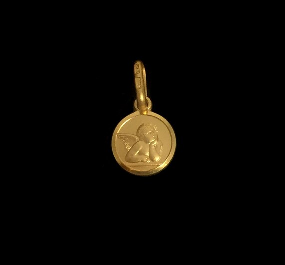 Authentic Italian Yellow Gold Catholic Pendant 10K 14K 18K Solid Yellow Gold Guardian angel Divine protection 16mm Size 3D Design Medal