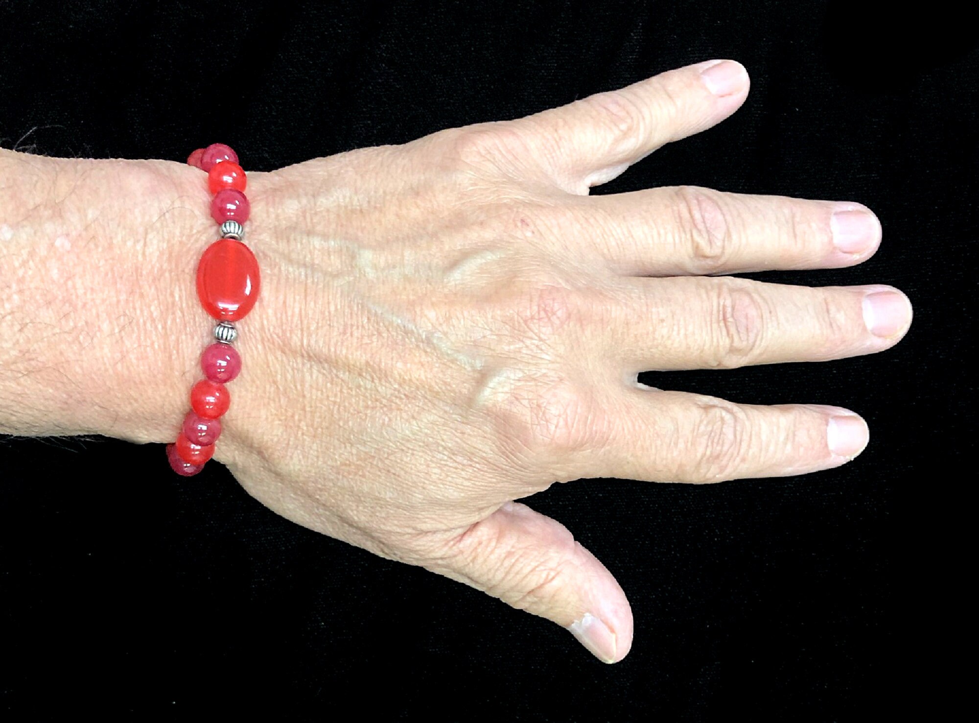 8mm Red Jade Gemstones Stretch Tibetan Bracelet Healing Chakra Protection Meditation Yoga Mala Zodiac Aries Taurus Gemini Libra Bracelet