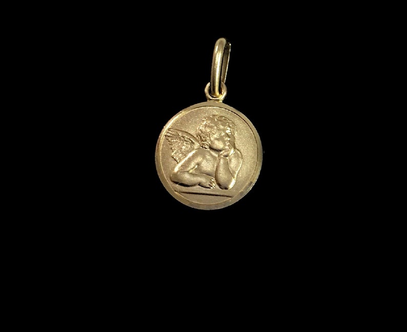 Authentic Italian Yellow Gold Catholic Pendant 10K 14K 18K Solid Yellow Gold Guardian angel Divine protection 16mm Size 3D Design Medal
