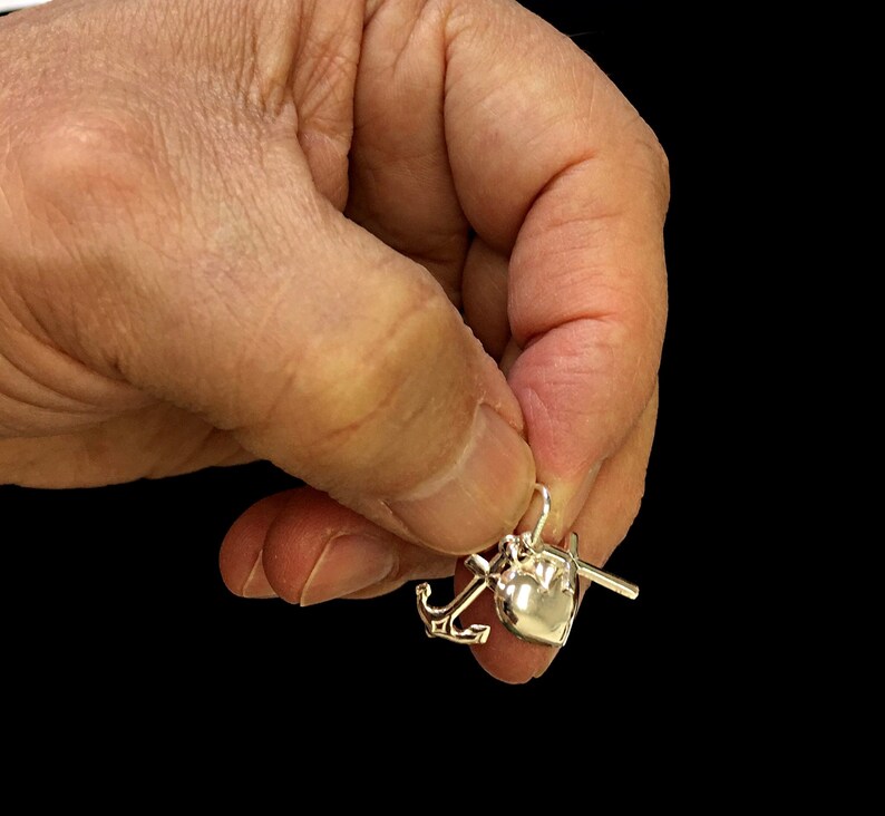 Three Virtues Heart Anchor Cross Faith Charity Hope Pendant 925 Silver Baptism Confirmation First Communion Religious Art Protection Charm