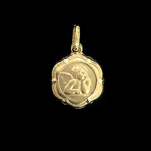 Authentic Italian Yellow Gold Catholic Pendant 10K 14K 18K Solid Yellow Gold Guardian angel Divine protection 16mm Size 3D Design Medal
