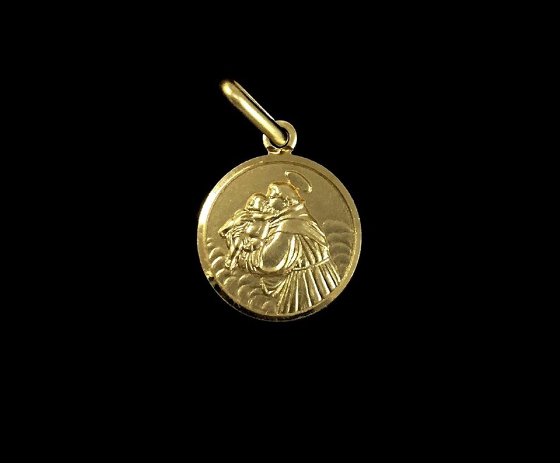 Patron Saint Of Lost Things Saint Catholic 10K 14K 18K Solid Yellow Gold Saint Anthony Of Padua 16mm Size 3D Design Medal Italian Pendant