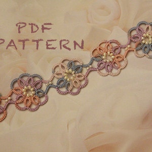 Tatting lace bracelet pdf pattern (Clematis)