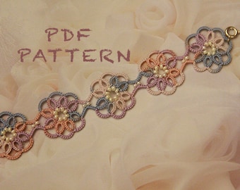 Tatting lace bracelet pdf pattern (Clematis)