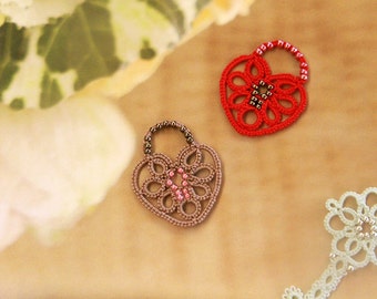 Tatting lace necklace pendant pdf pattern (Heart Lock)