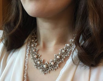 Tatting lace bracelet, necklace, earrings pdf pattern (Pearl of the Orient)
