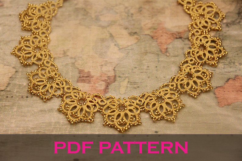 Tatting lace necklace pdf pattern Royal Sunrise image 1