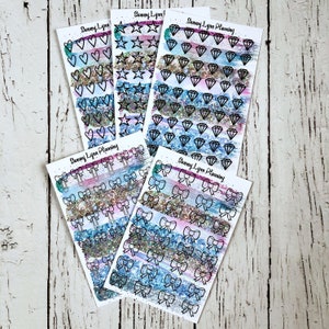 Holo Brush Stroke Planner Stickers - Hearts/Stars/Diamonds/Bows/Bow Clips