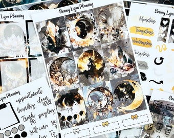 Black and Gold Celestial Weekly Sticker Kit/A La Carte