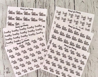 Script Planner Stickers - Cleaning (Trash Day, Clean Bedroom, Clean Kitchen, Clean Bathrooms, Laundry, Clean House)