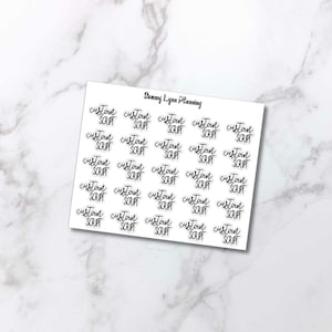 May include: A sheet of clear planner stickers with the text "custom script" repeated 25 times in black script font.