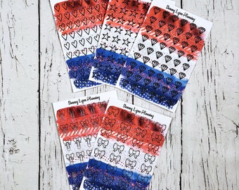 Patriotic Brush Stroke Planner Stickers - Hearts/Stars/Diamonds/Bows/Bow Clips