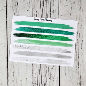 Green and Silver Brush Stroke Stickers - Washi Strips