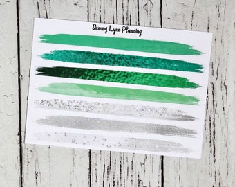 Green and Silver Brush Stroke Stickers - Washi Strips