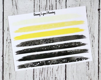 Yellow and Black Brush Stroke Stickers - Washi Strips