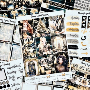 Black and Gold Christmas Weekly Sticker Kit/A La Carte