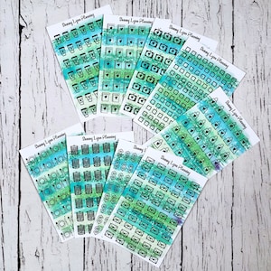 Grüne Pinselstriche für Planner Sticker - Kaffeetassen/Notizbücher/TVs/Kartons/Einkaufstaschen/Mahlzeit/Mülleimer/Zahltag/Umschläge