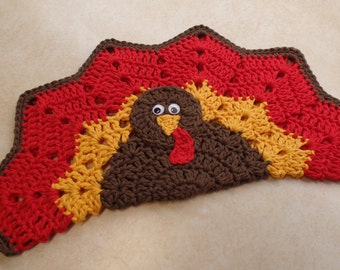 Easy Crochet Turkey PlaceMat Decorative HotPad/Potholder Pattern DIGITAL DOWNLOAD ONLY