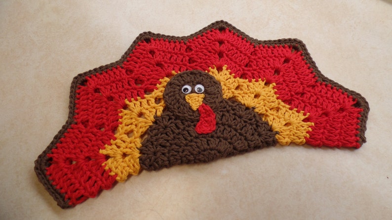 Easy Crochet Turkey PlaceMat Decorative HotPad/Potholder Pattern DIGITAL DOWNLOAD ONLY image 1