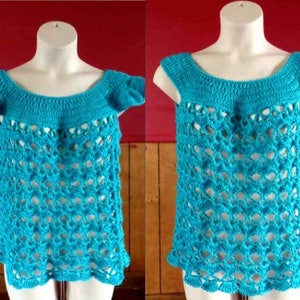 Crochet Ladies Summer Time Blues Shirt Top W/Opt. Ruffle Sleeves Pattern Size Large Only DIGITAL DOWNLOAD ONLY