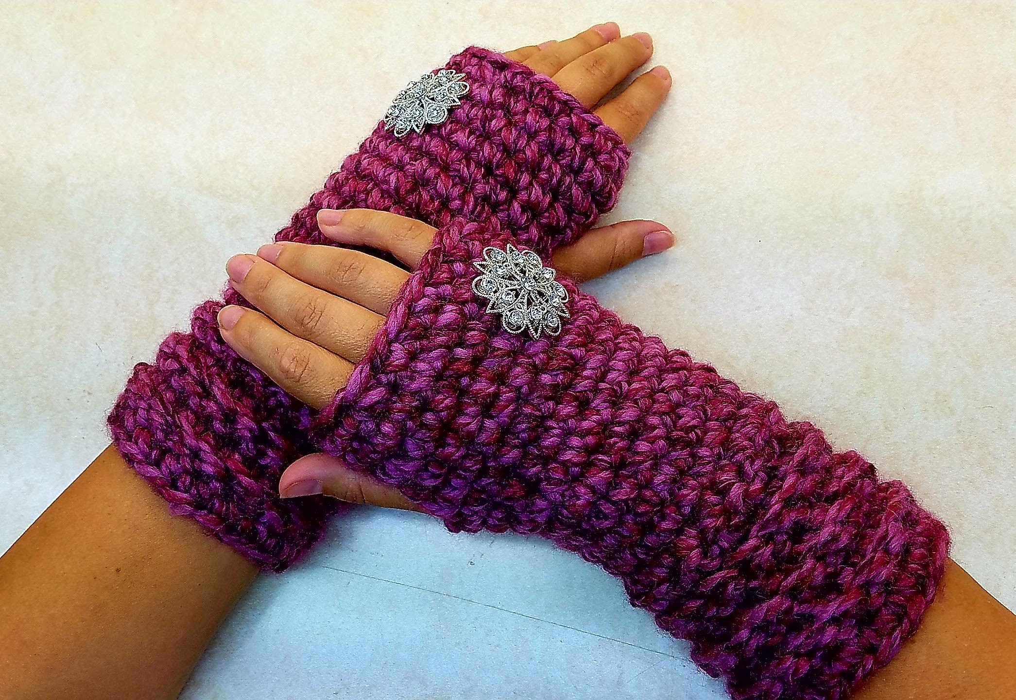 Crochet Wooly Warm Wristers Unisex Fingerless Gloves Crochet