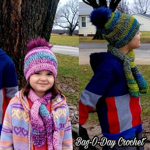 Crochet Child&#39;s Beanie And Keyhole Scarf Crochet Pattern 554 DIGITAL DOWNLOAD ONLY