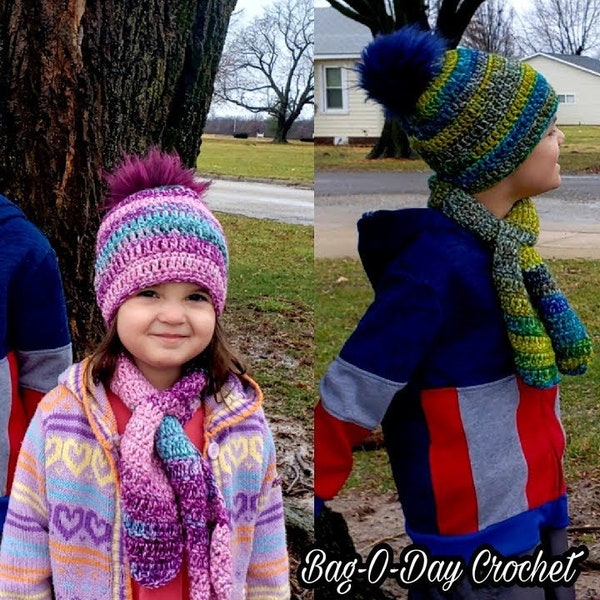 Crochet Child's Beanie And Keyhole Scarf Crochet Pattern 554 DIGITAL DOWNLOAD ONLY