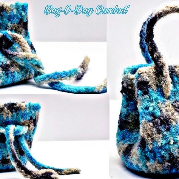 Crochet Drawstring Bag LiL Felted Bag Bag o day crochet Pattern DIGITAL DOWNLOAD ONLY