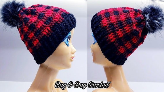 Crochet Beanie Hat Plaid is the New 