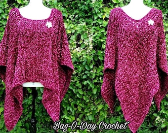 How To Crochet A Poncho Crochet Poncho Pattern 514 "Crushed Velvet Poncho" Bagoday Crochet DIGITAL DOWNLOAD ONLY