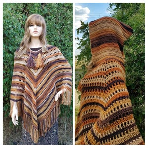 Crochet Boho Caramel Macchiato Ladies Hooded Poncho Pattern 421 DIGITAL DOWNLOAD ONLY