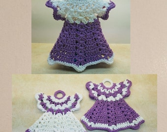 A Pair Of Vintage Crochet Dress Potholders and A Vintage Dress Dish Soap Cover Patterns 380. DIGITAL DOWNLOAD ONLY